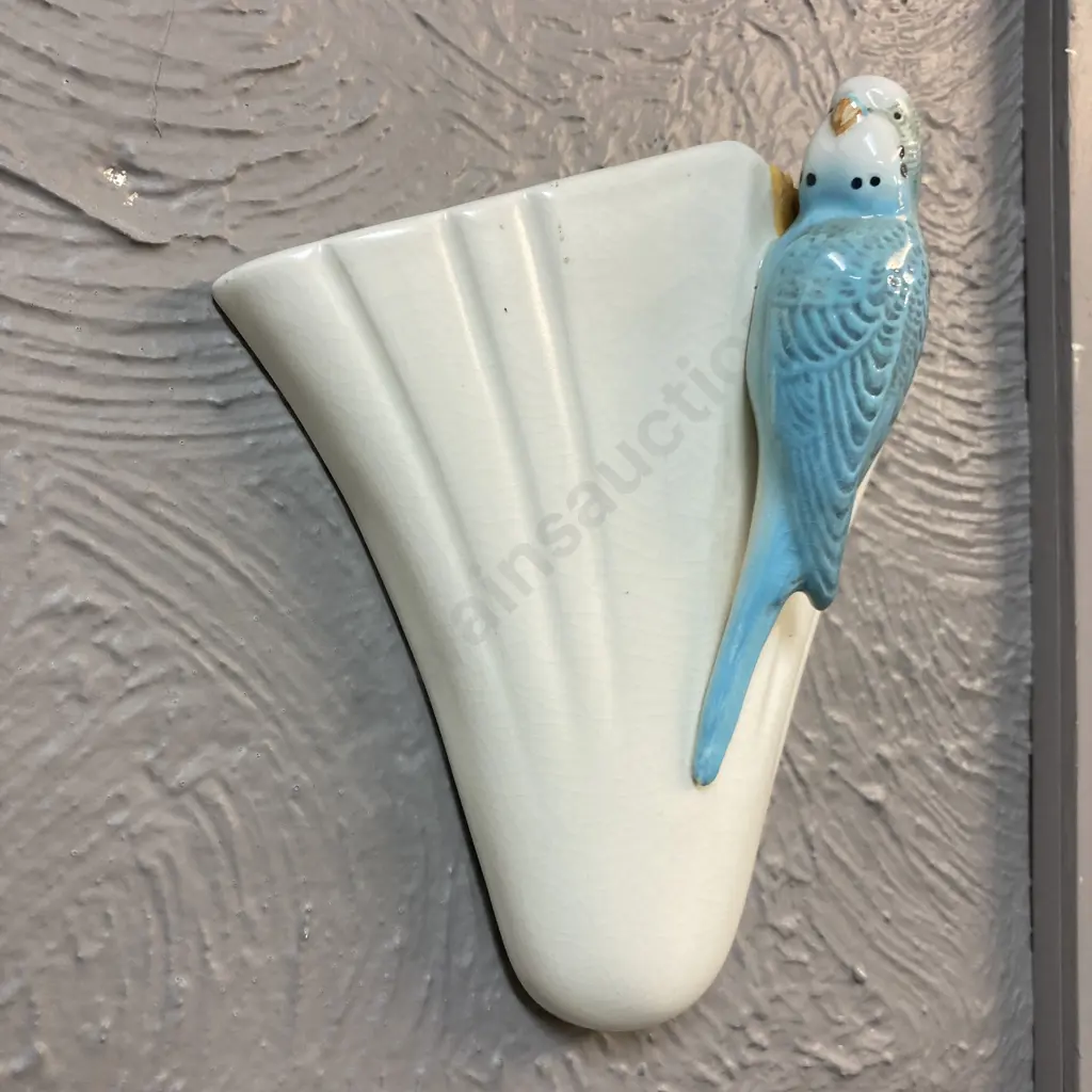 Art Deco SylvaC Blue Budgerigar Wall Pocket Vase c1930s. Impressed Sylvac 1956. 19 x 21cm Image 1++